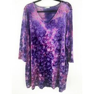 Catherines Womens Velvet Burnout Tunic Top 2X Purple‎ Whimsigoth Fairy Stretch